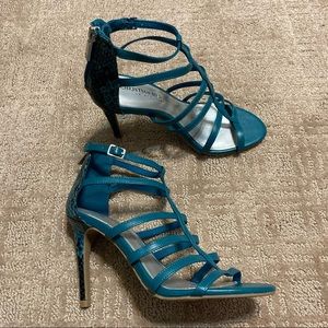 Christian Siriano Turquoise Snake Print Heels 5.5